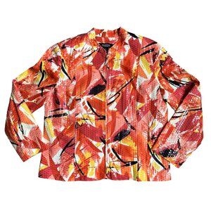 Peck Peck Jacket Womens XL Colorful Abstract‎ Zip Wearable Art Shiney Vintage